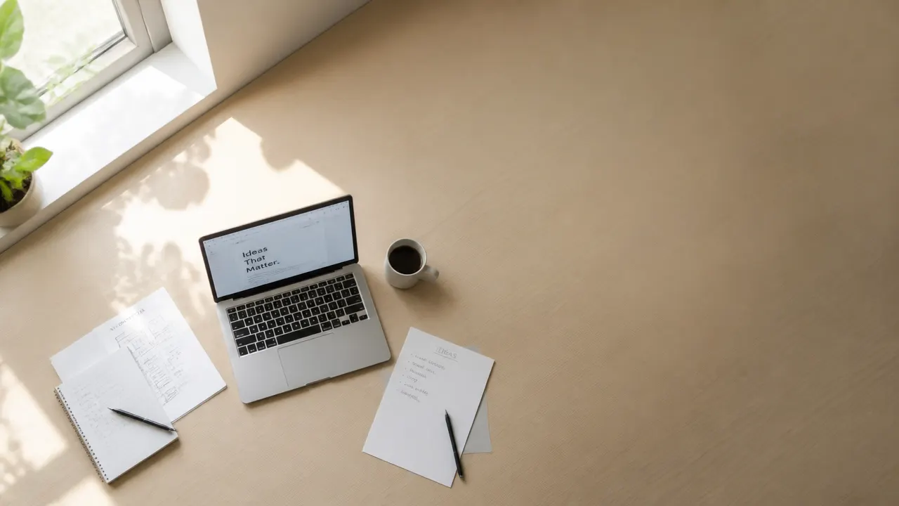 میز کار با لپ‌تاپ و کاغذها، نمایانگر تولید محتوا